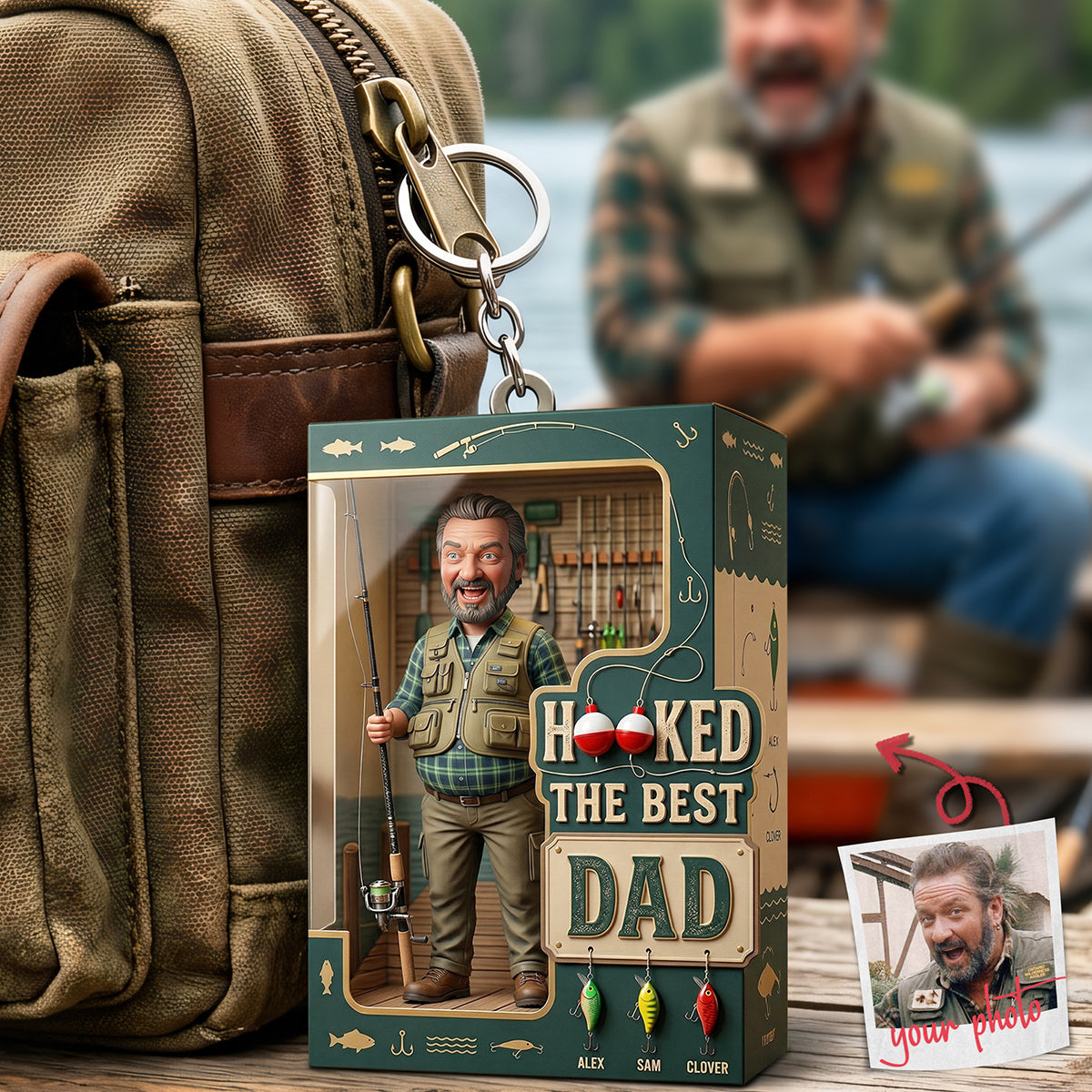 Hooked On Fishing Dad Keychain - Personalized Custom Photo Gifts For Dad 02PATA260326