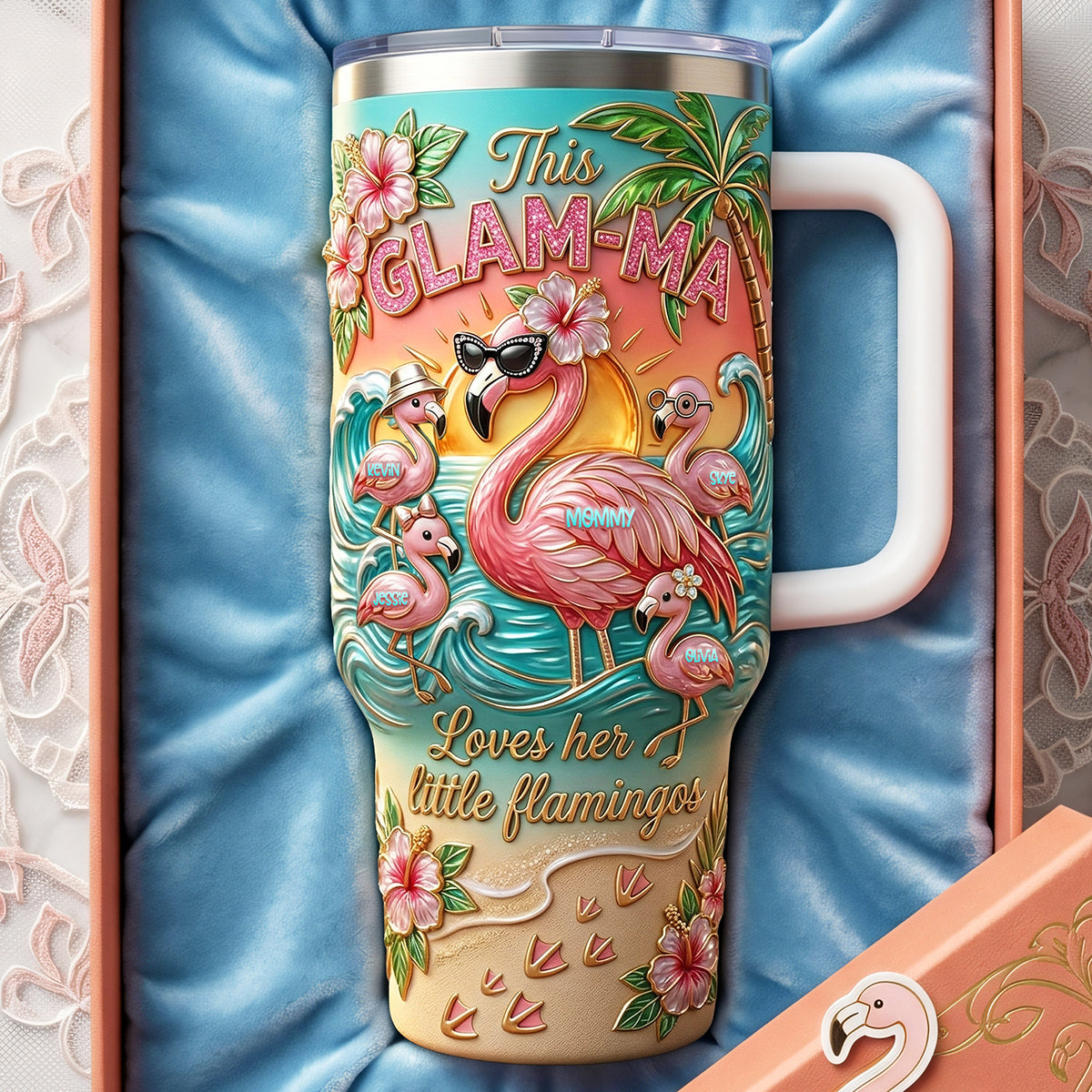 Beach Theme Flamingo Mom And Kids 40oz Tumbler - Personalized Gifts For Mother's Day Tumbler 03PATA070426