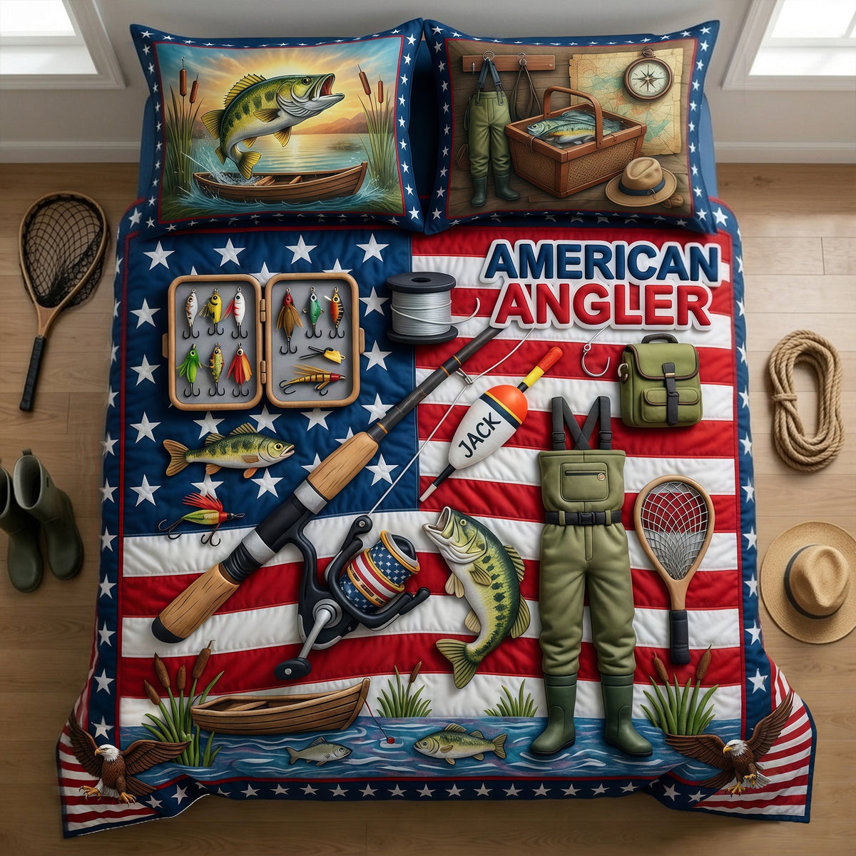 USA Fishing Quilt Bedding Set - Personalized Gifts For Fishing Lovers 05TYLU260326