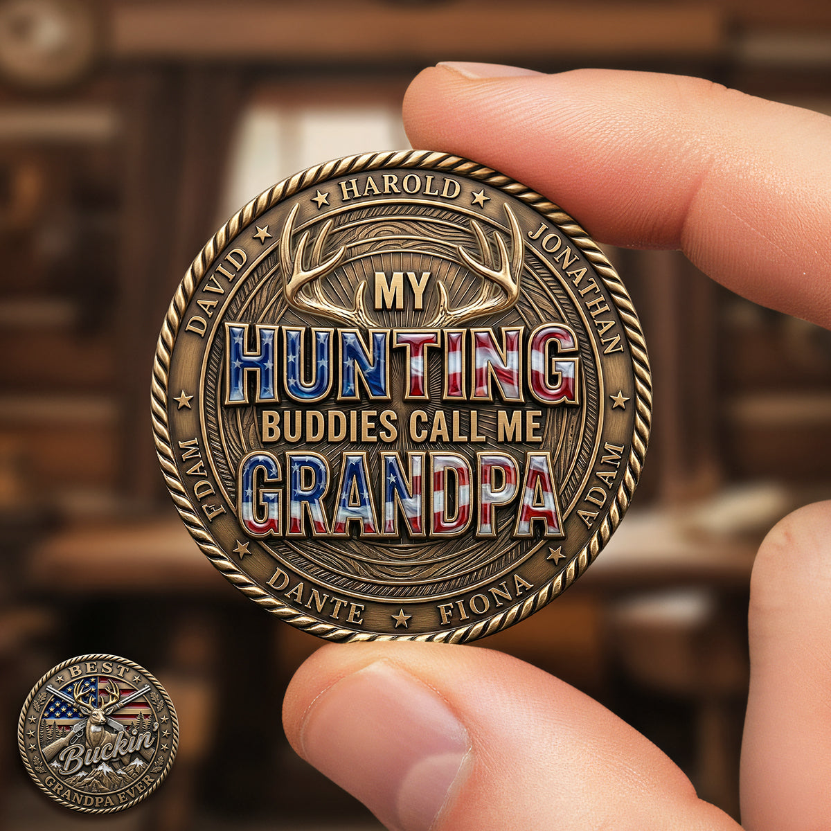 American Hunting Printed Metal Coin - Personalized Gifts For Grandpa 04pata020326
