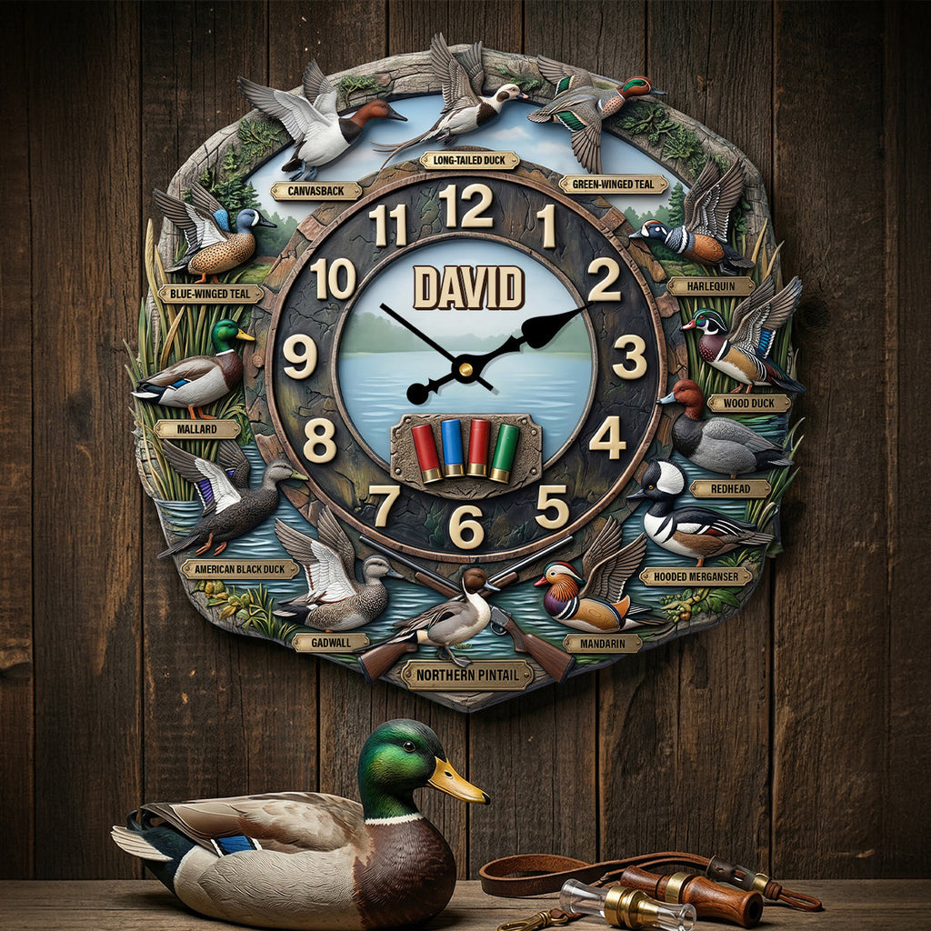 Duck Hunting Hanging Wall Clock - Personalized Gifts For Hunters 02hutn240326