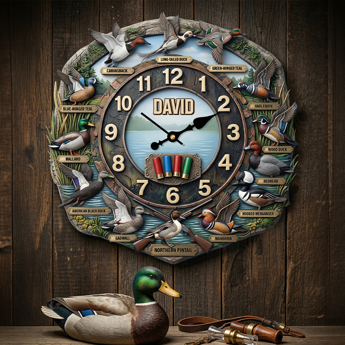 Duck Hunting Hanging Wall Clock - Personalized Gifts For Hunters 02hutn240326