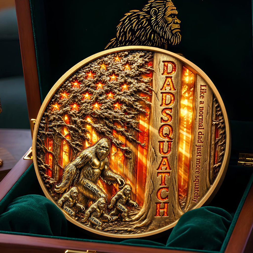 Bigfoot Dad Walking In American Forest Coin, Personalized Gifts For Dads 01qhdt280426