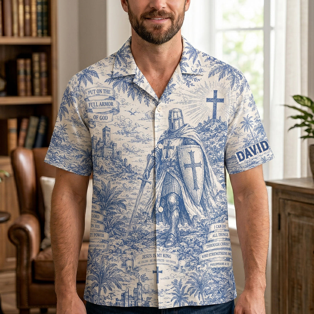 Knight Templar Toile De Jouy Hawaiian Shirt - Personalized Gifts For Christians 03natn170626