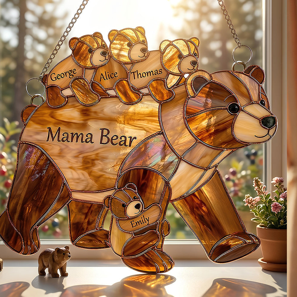 Mama Bear Suncatcher  - Personalized Gifts For Mother's Day Suncatcher Ornament 03HUDT090426