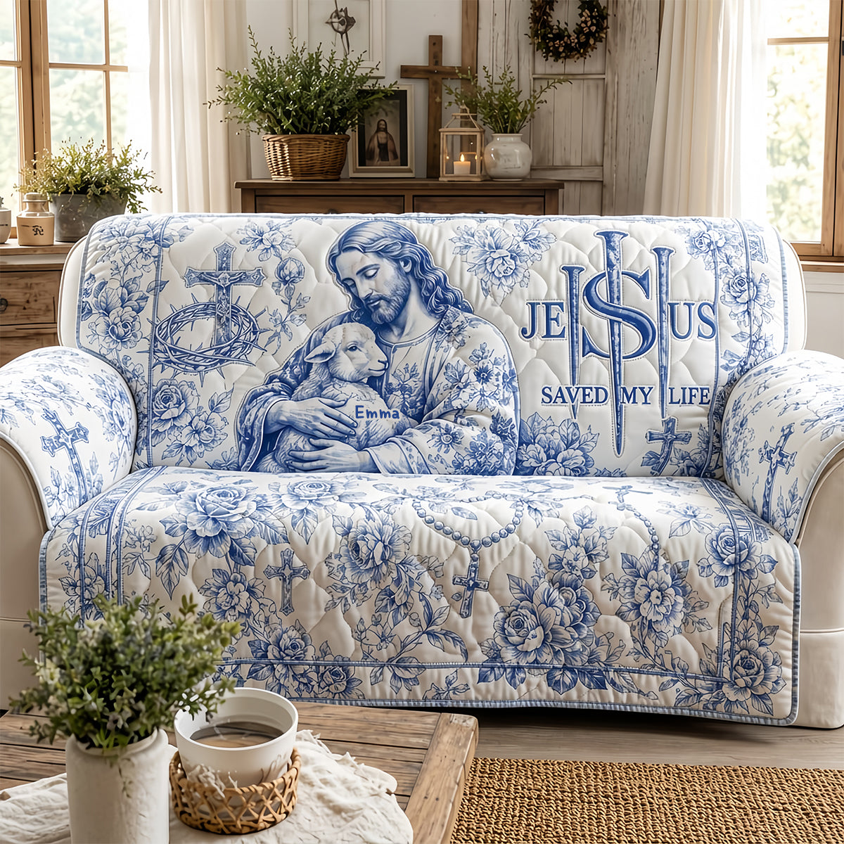 Jesus Christ Savior Toile De Jouy Quited Sofa Cover, Personalized Gifts For Christians 01qhdt290626