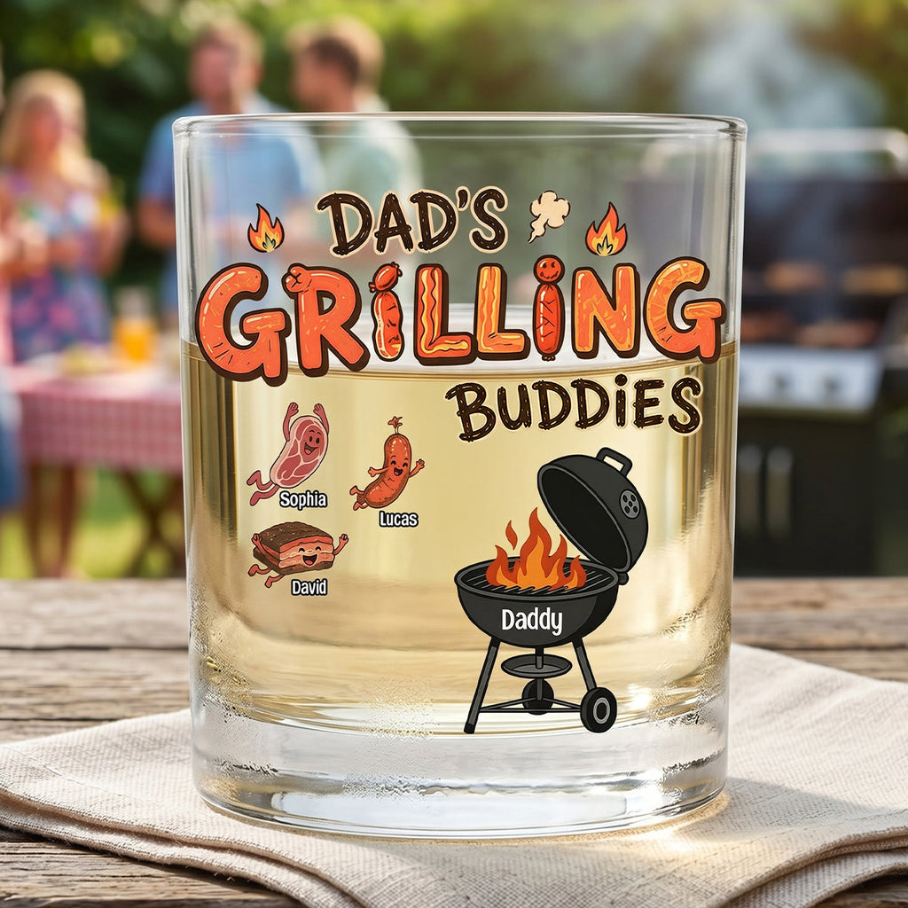Grilling Buddy Dad And Kids 11oz Round Glass - Personalized Gifts For Father's Day Glass 02QHTN020626