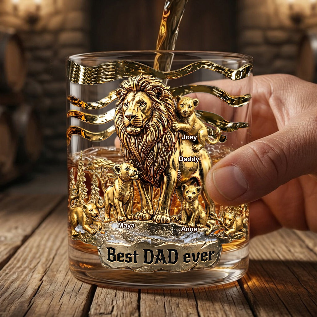 Lion Dad And Kids - Best Dad Ever Drinking Glass - Personalized Gifts For Dads 05tglu010526