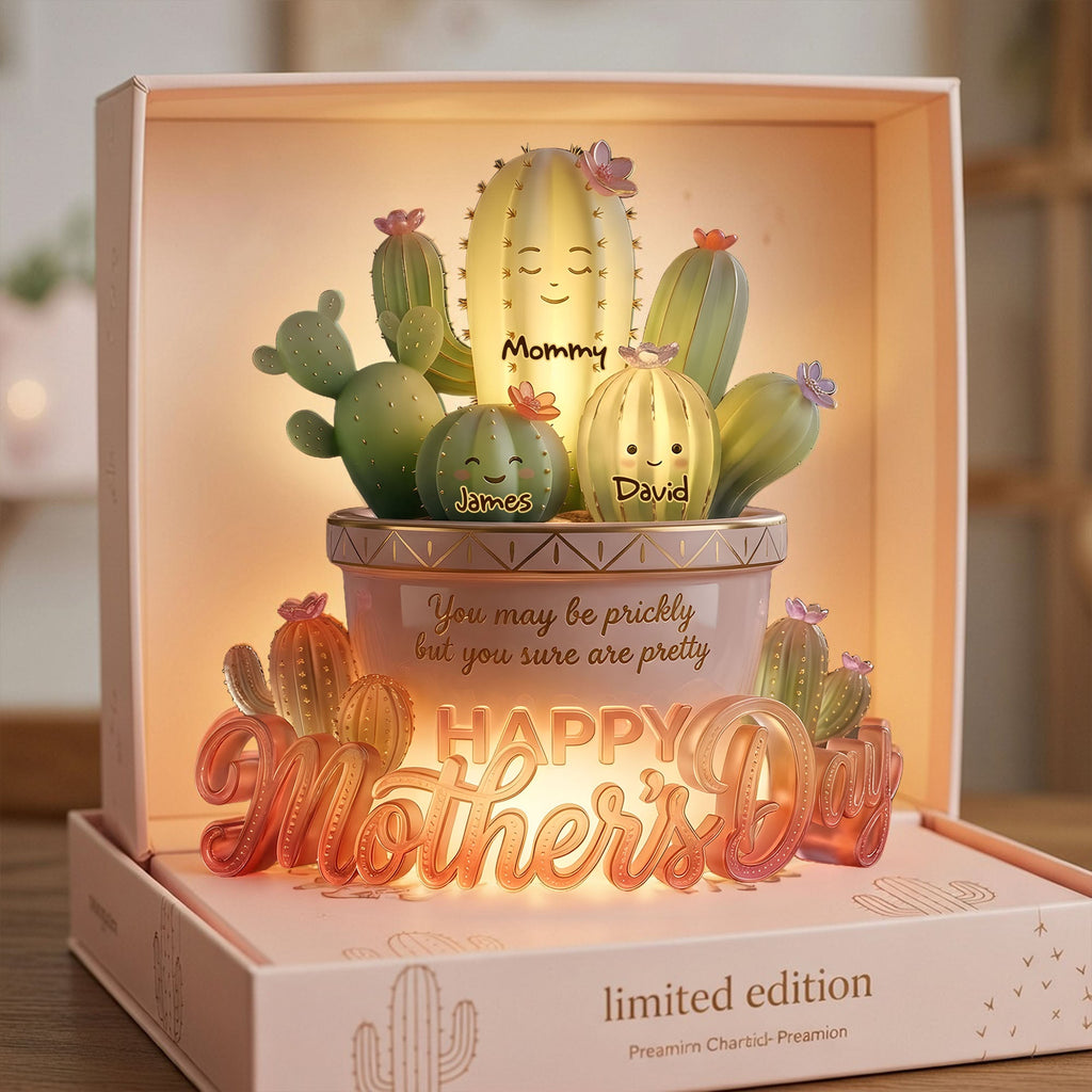 Cactus Mom And Kids Light Box -  Personalized Gifts For Mother's Day Acrylic Light Box 05PALU130426