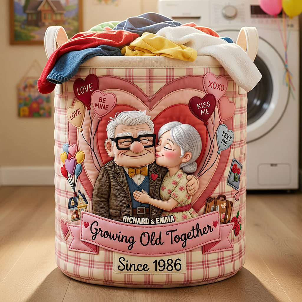 Growing Old Together Quilted Laundry Basket - Personalized Gifts For Couple 02padt270626