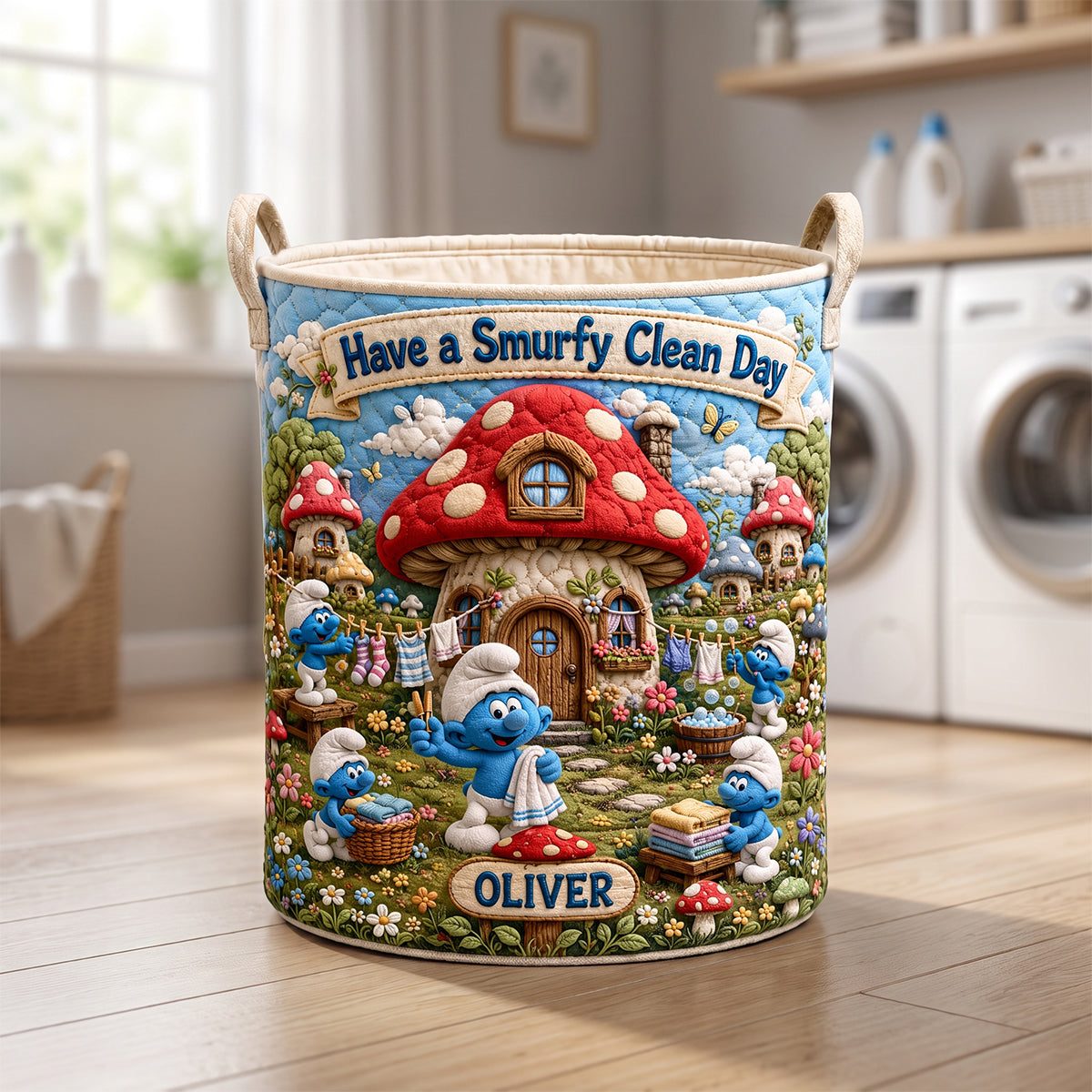 Blue Forest Friends Quilted Laundry Basket - Personalized Gifts 05hadh090726