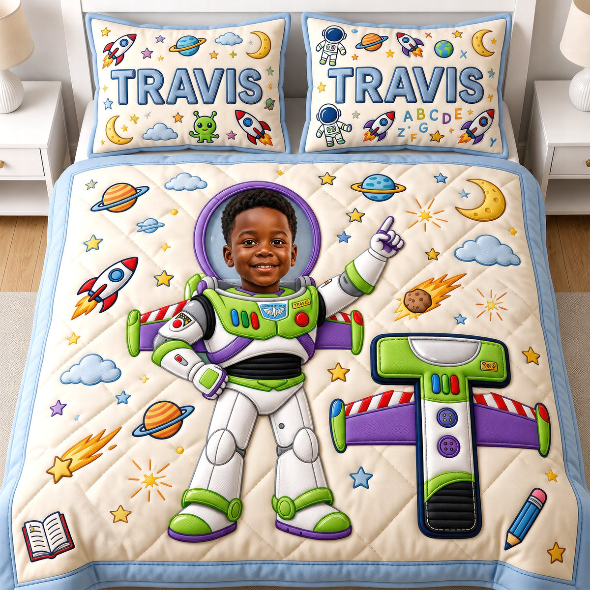 Custom Photo Rocket Space Quilt Bed Set - Personalized Gifts For Kids 01naqn040726