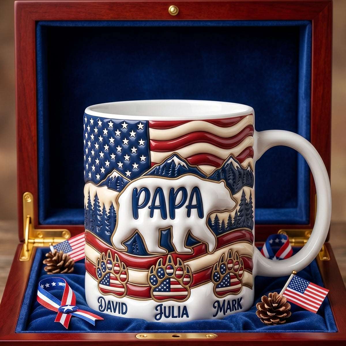 Patriotic Papa Bear Coffee Mug - Personalized Gift For Dads 03PADH150526