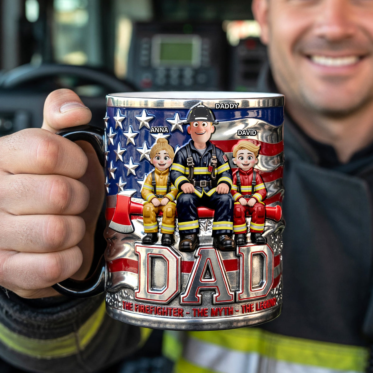 Proud American Firefighter Dad Magic Mug, Personalized Gifts For Firefighter Dads 01QHQN230526