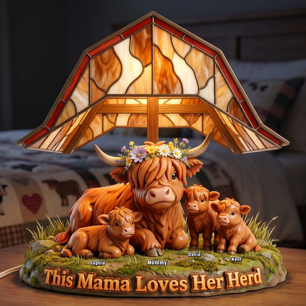 Highland Cow Herd Mama Acrylic Light Box - Personalized Gifts For Mom 02NAQN130426