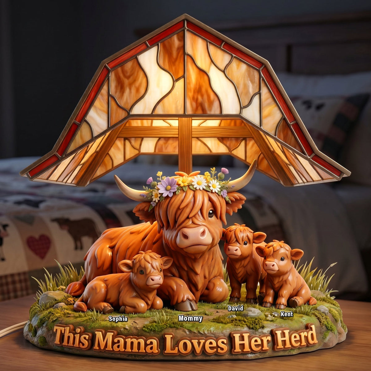 Highland Cow Herd Mama Acrylic Light Box - Personalized Gifts For Mom 02NAQN130426