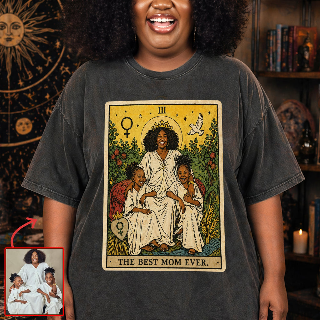 Best Mom Tarot Card Washed T-shirt - Custom Photo Gifts For Moms 02qhqn240426