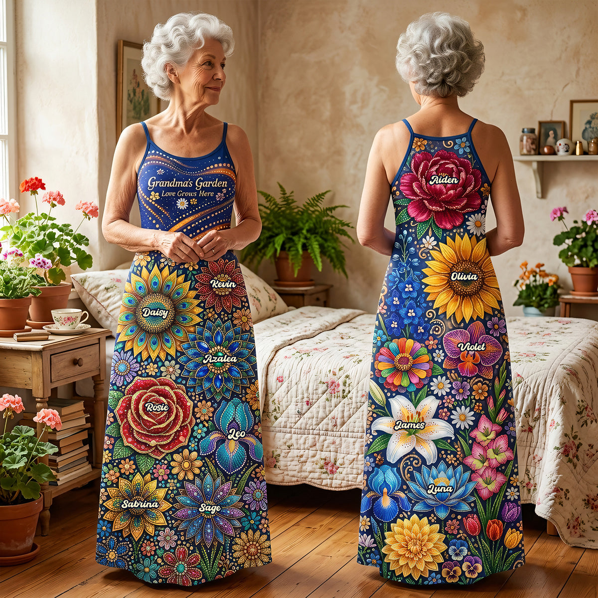 Grandma Garden Suspender Maxi Dress - Personalized Gifts For Grandmas 01huta190326