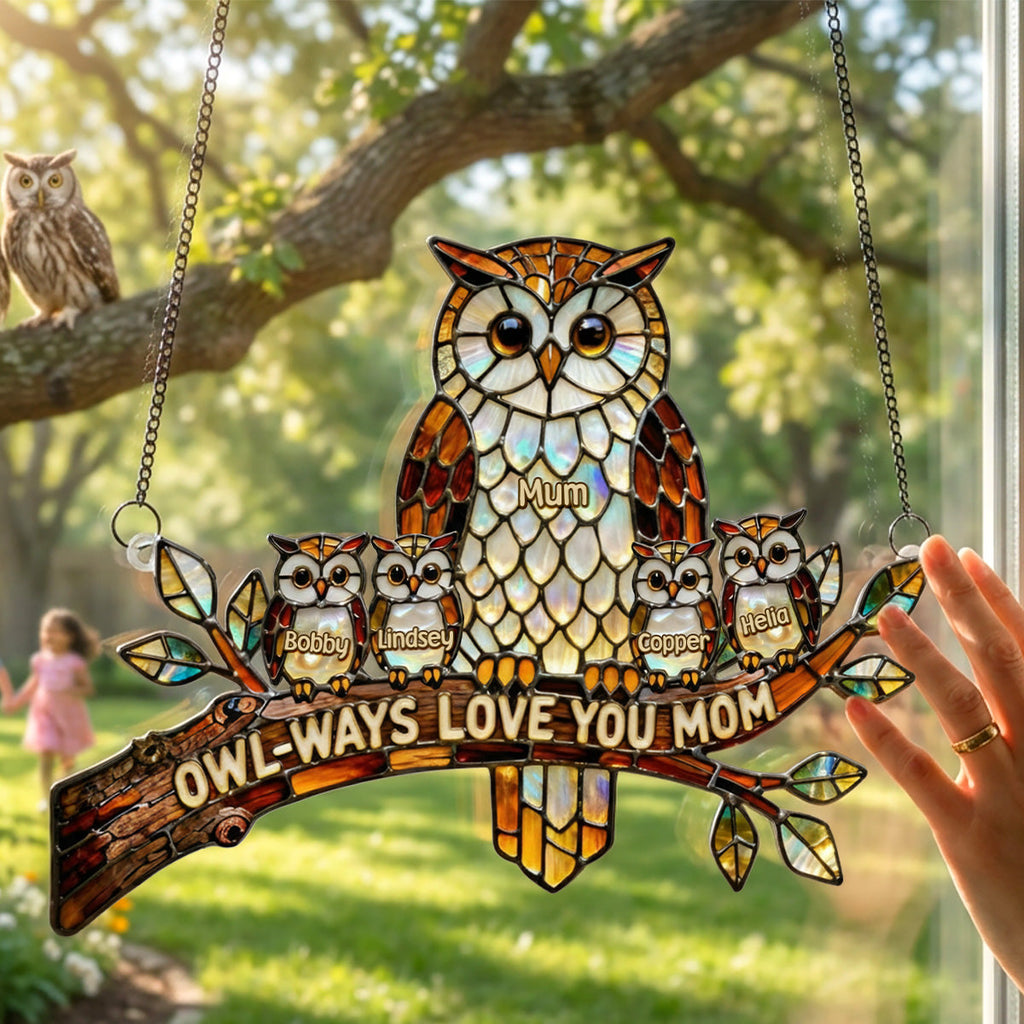 Owl Mom Suncatcher Ornament Personalized Mother's Day Gifts 02KIMG030326