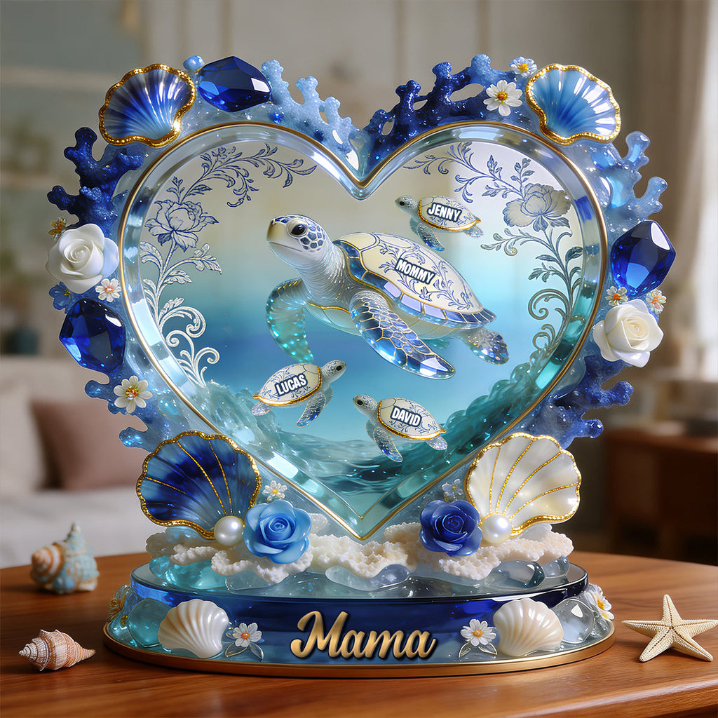 Turtle Mom Toile De Jouy Acrylic Plaque - Personalized Gifts For Mother 04pgtn090426