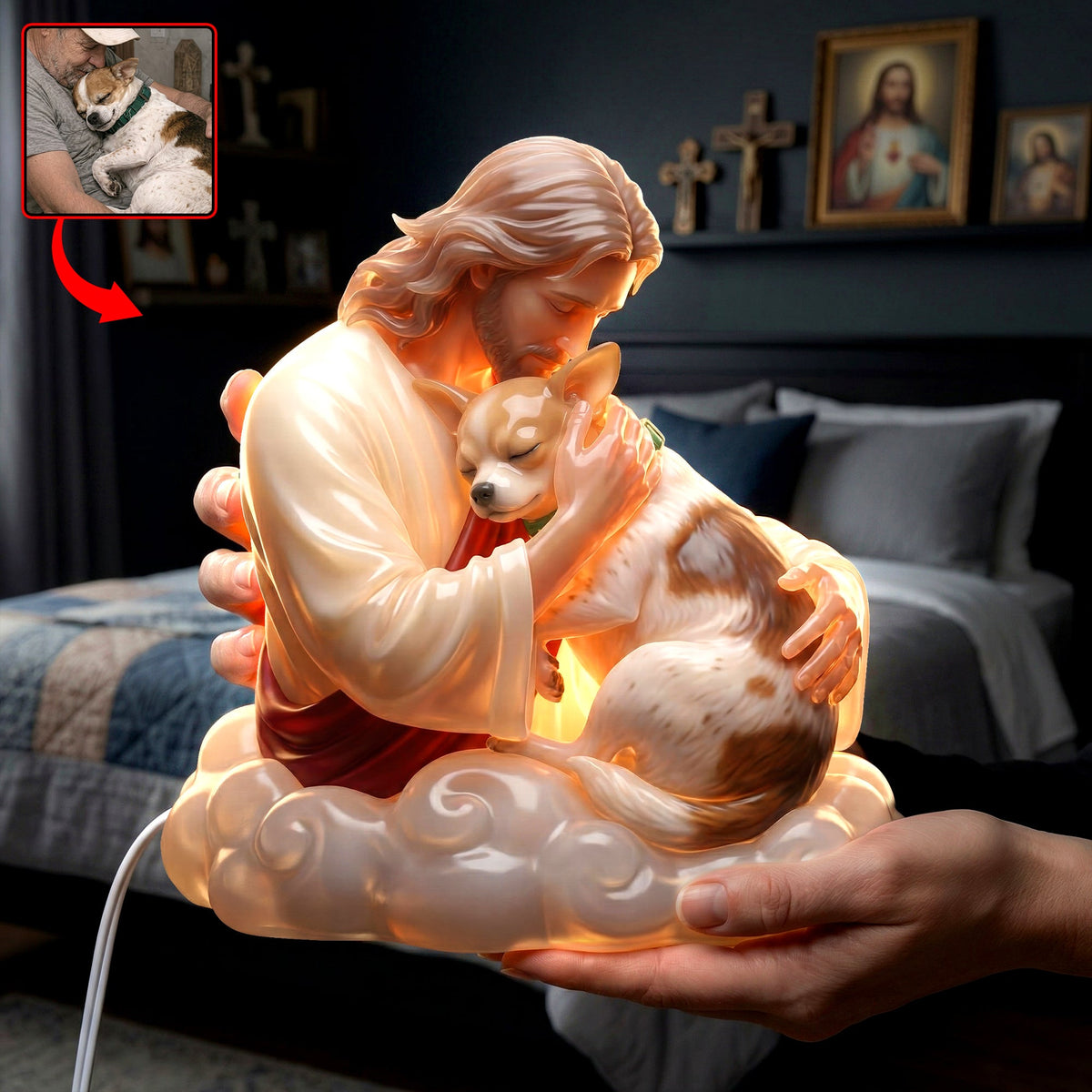 Peaceful Dog In Jesus Arm Light Box - Custom Photo Gifts For Pet Owners 03qhqn270326