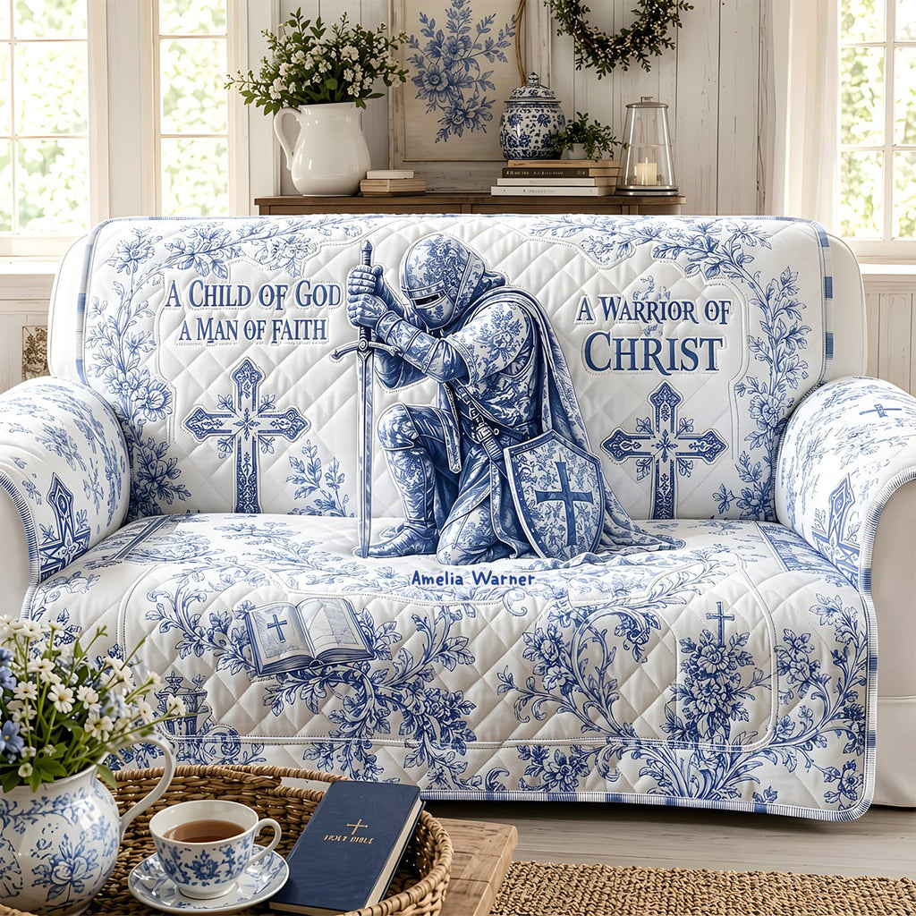 Sacred Templar Knight Toile De Jouy Quilted Sofa Cover, Personalized Gifts For Christians 02qhdt290626