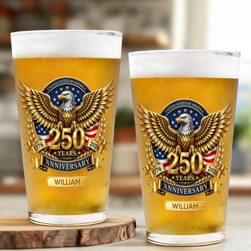 3D Effect 250 Years Of Freedom - Personalized Beer Glass