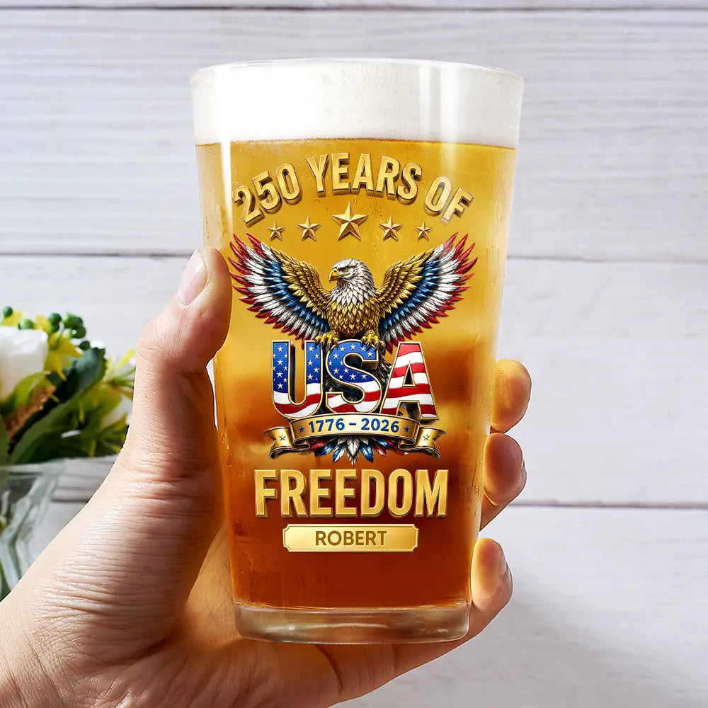3D Effect 250 Years Of Freedom - Personalized Beer Glass