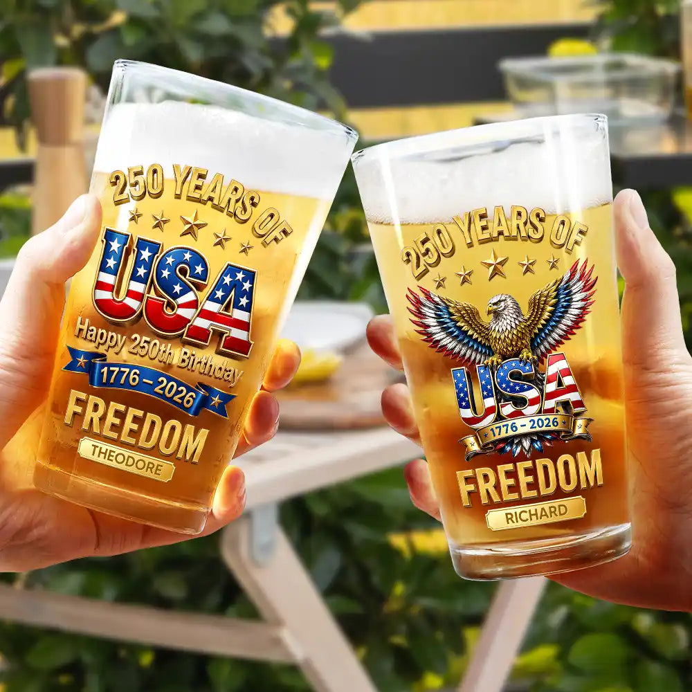3D Effect 250 Years Of Freedom - Personalized Beer Glass