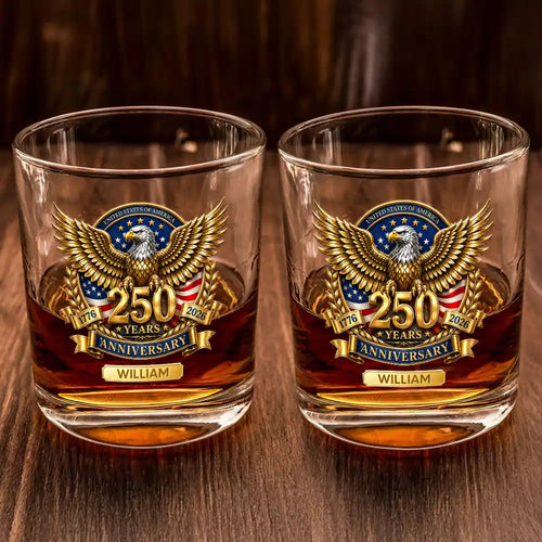 3D Effect 250 Years Of Freedom - Personalized Whiskey Glass