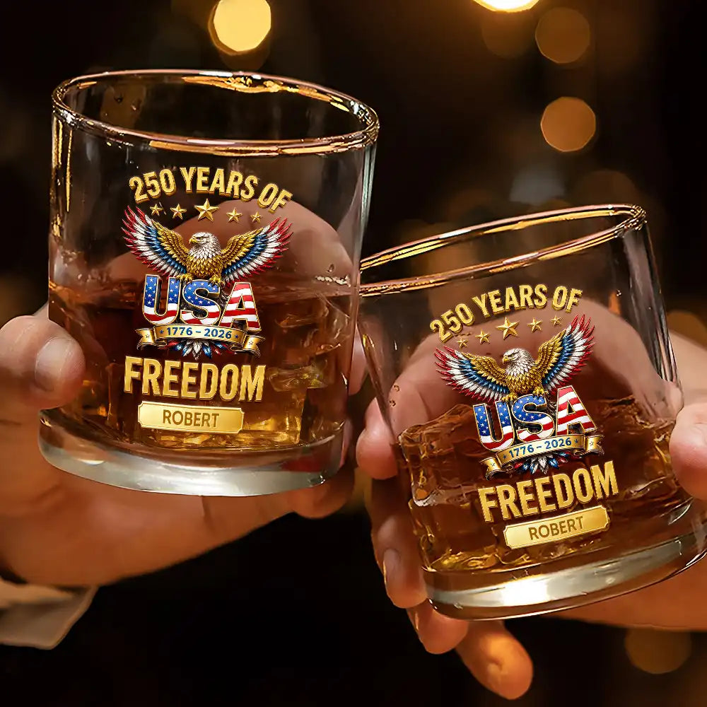 3D Effect 250 Years Of Freedom - Personalized Whiskey Glass