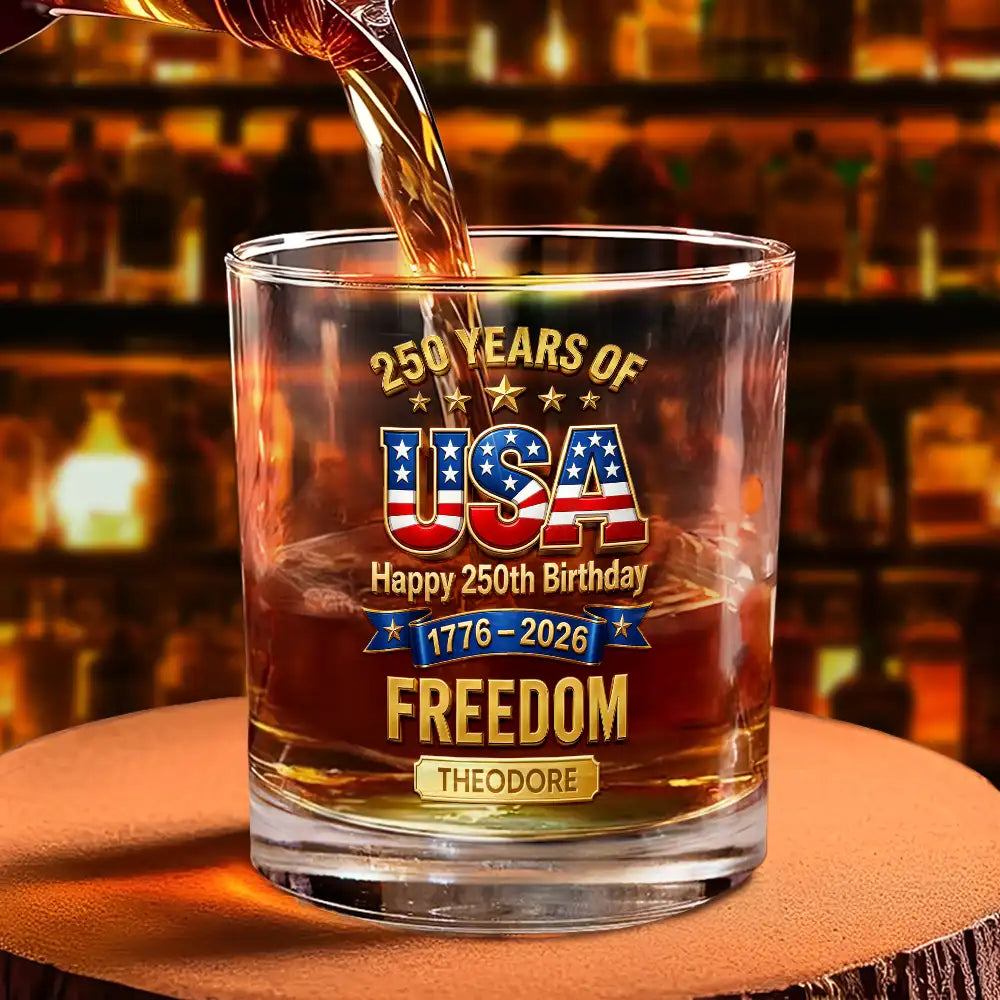 3D Effect 250 Years Of Freedom - Personalized Whiskey Glass