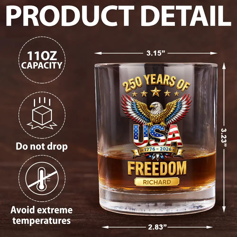 3D Effect 250 Years Of Freedom - Personalized Whiskey Glass