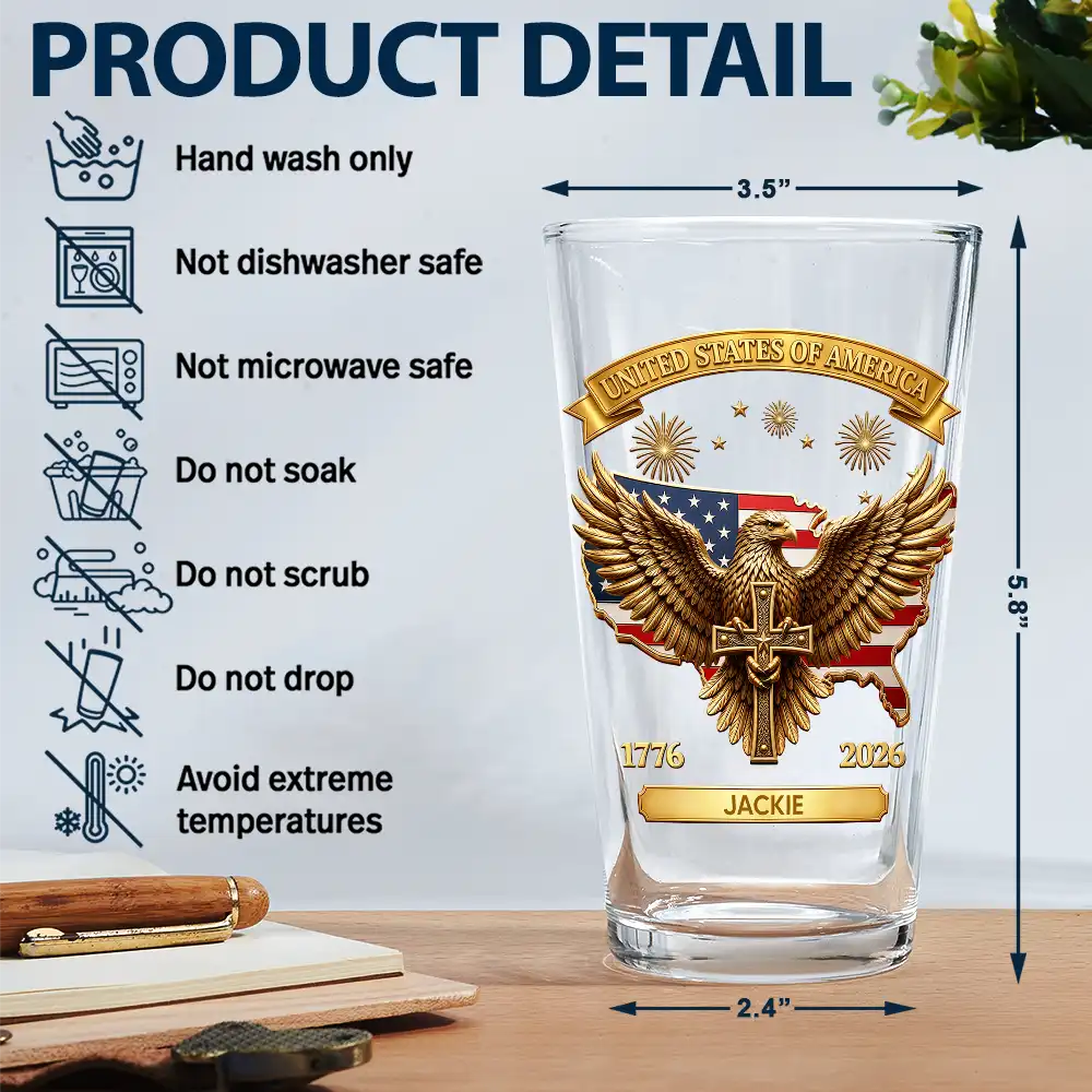 3D Effect America 250th Anniversary - Personalized Beer Glass