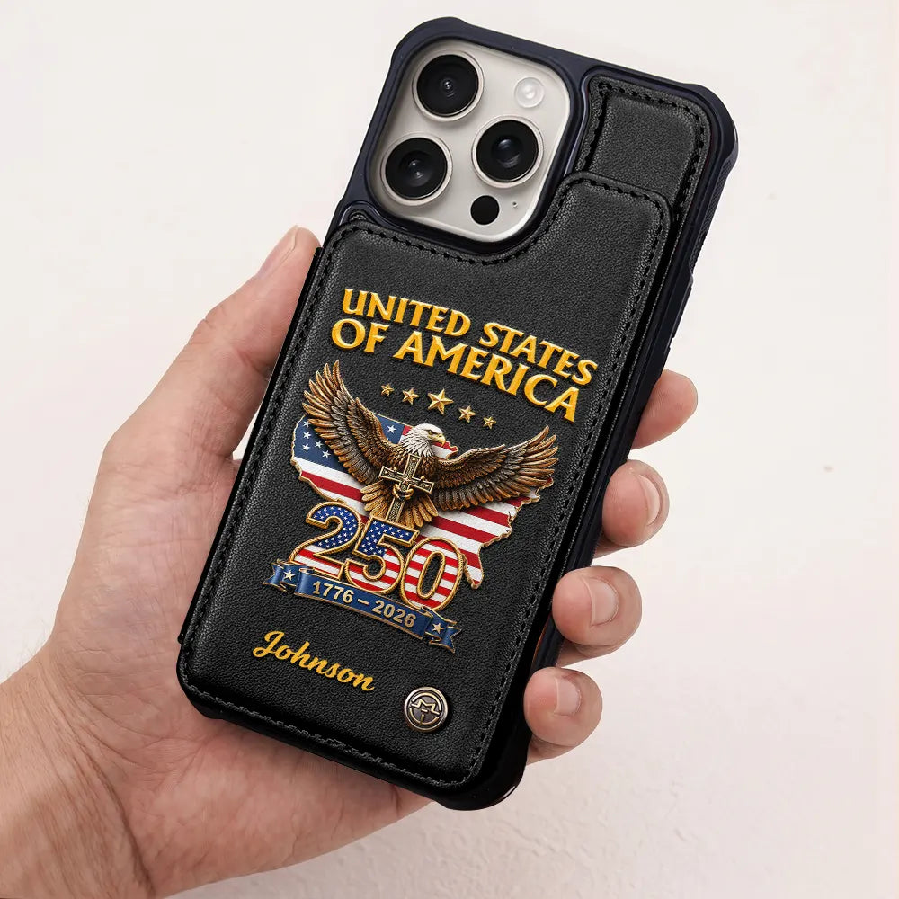 3D Effect America 250th Anniversary - Personalized Leather Flip Wallet Phone Case