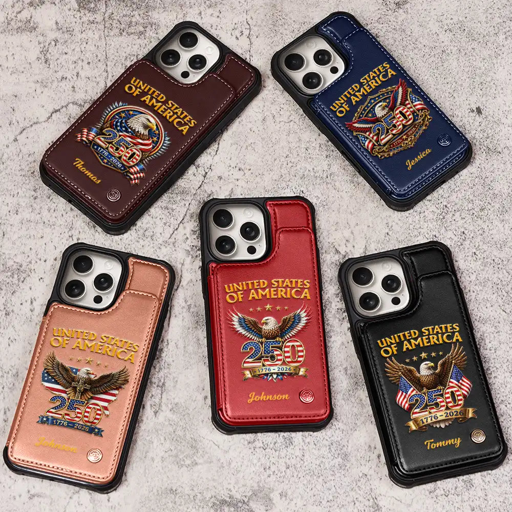 3D Effect America 250th Anniversary - Personalized Leather Flip Wallet Phone Case
