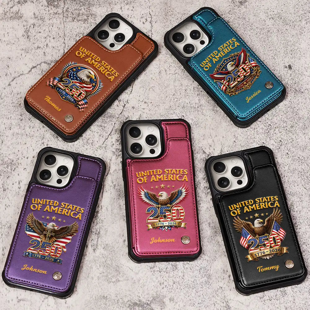 3D Effect America 250th Anniversary - Personalized Leather Flip Wallet Phone Case