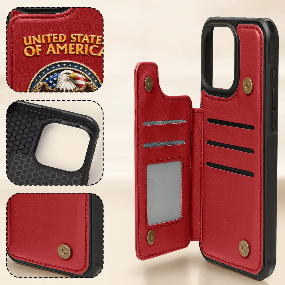 3D Effect America 250th Anniversary - Personalized Leather Flip Wallet Phone Case
