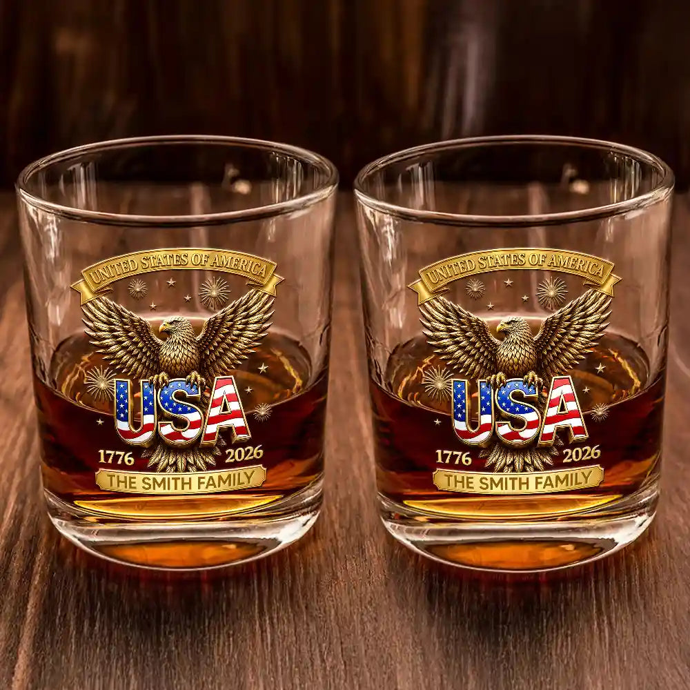 3D Effect America 250th Anniversary - Personalized Whiskey Glass