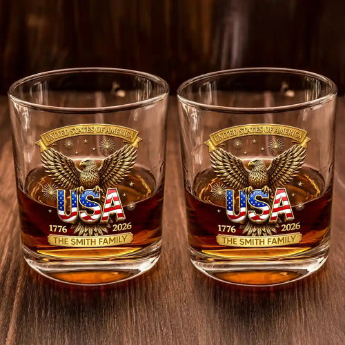 3D Effect America 250th Anniversary - Personalized Whiskey Glass