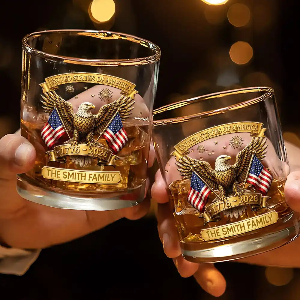 3D Effect America 250th Anniversary - Personalized Whiskey Glass