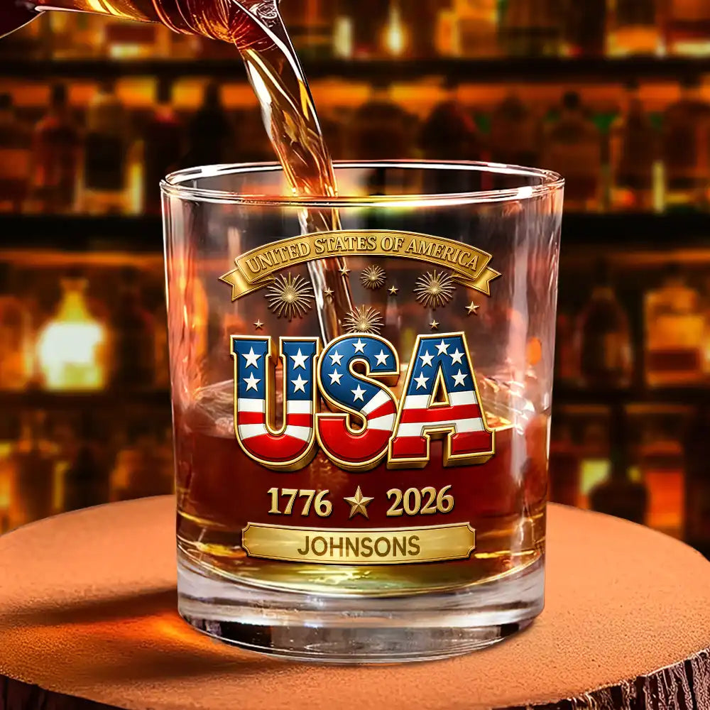 3D Effect America 250th Anniversary - Personalized Whiskey Glass