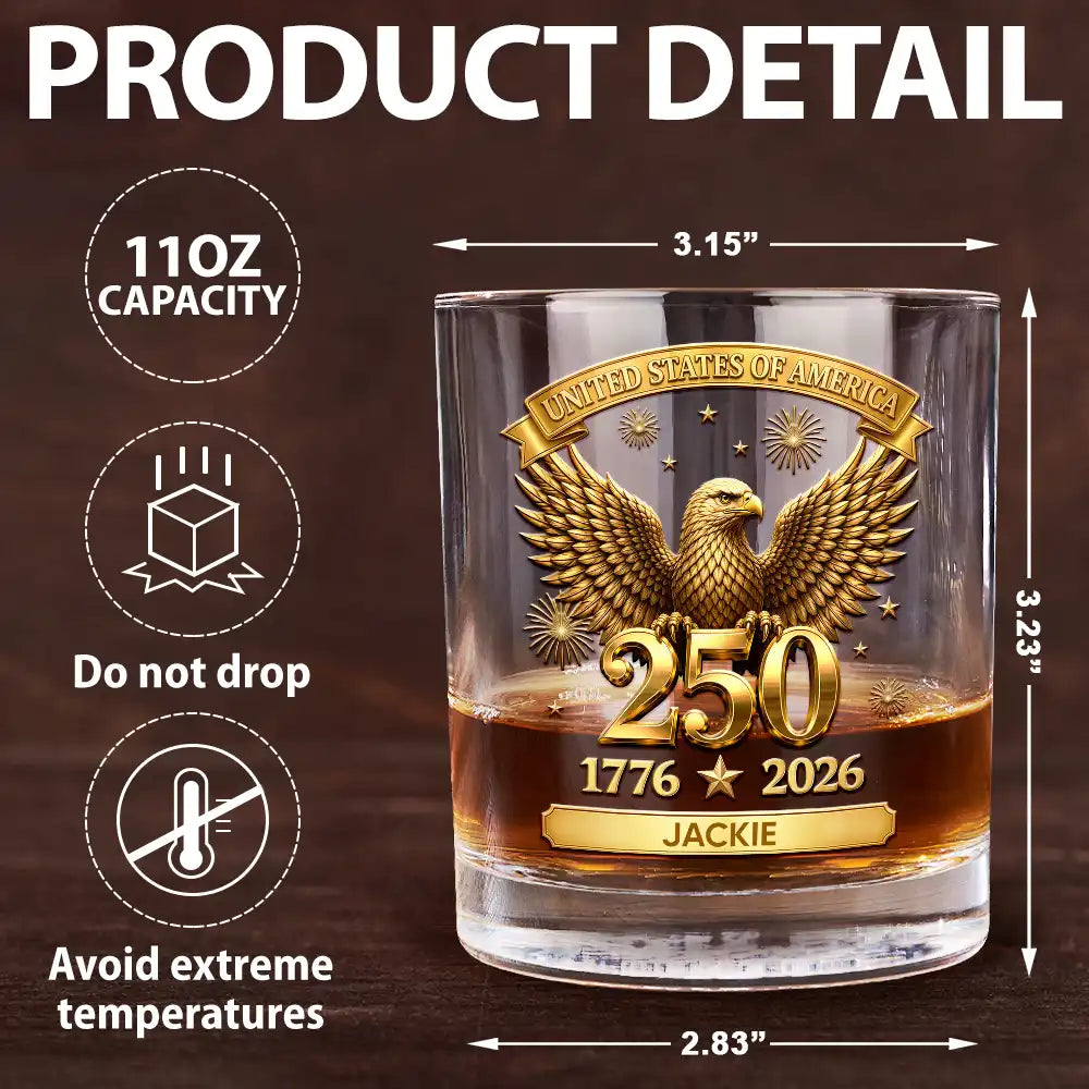 3D Effect America 250th Anniversary - Personalized Whiskey Glass