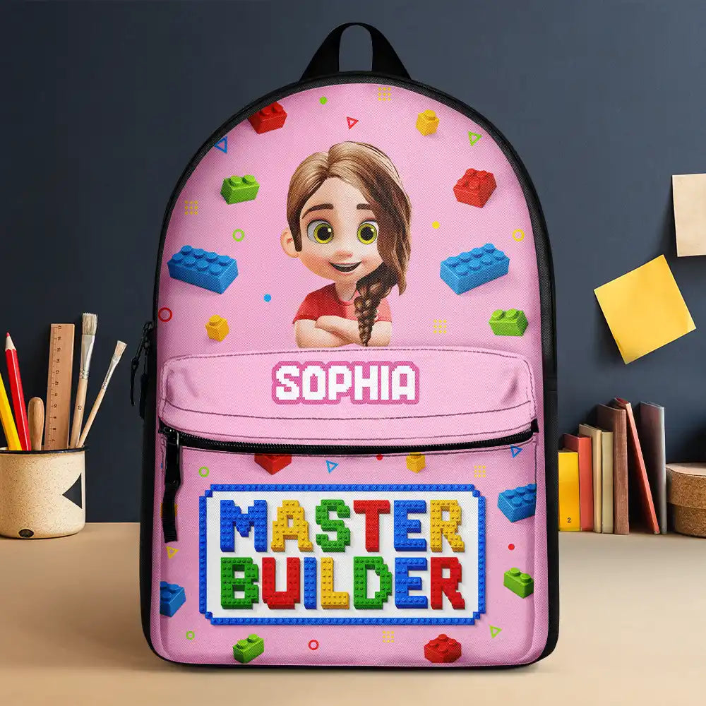 3D Effect Building Blocks Master Builder - Personalized Canvas Backpack