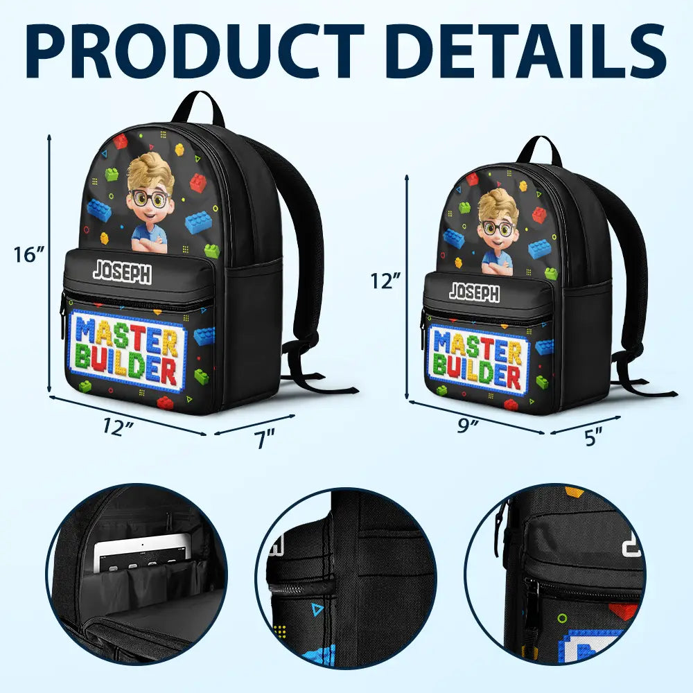 3D Effect Building Blocks Master Builder - Personalized Canvas Backpack