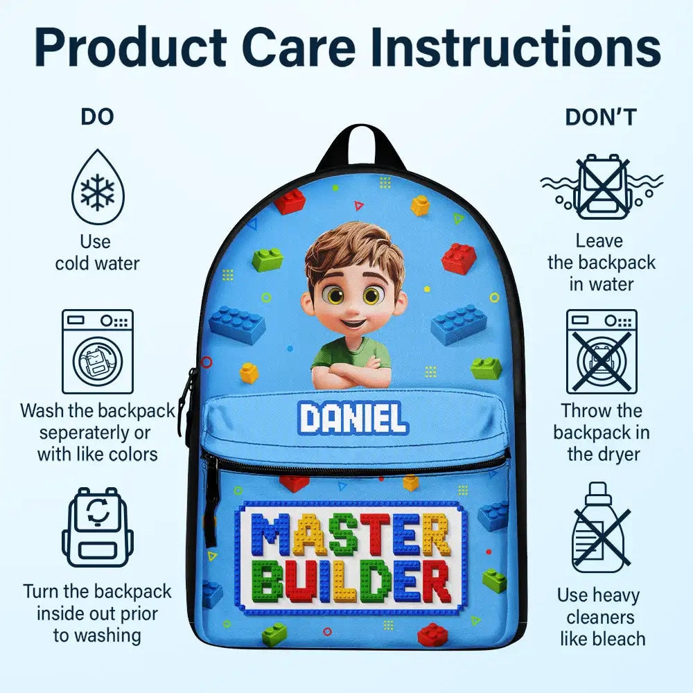 3D Effect Building Blocks Master Builder - Personalized Canvas Backpack
