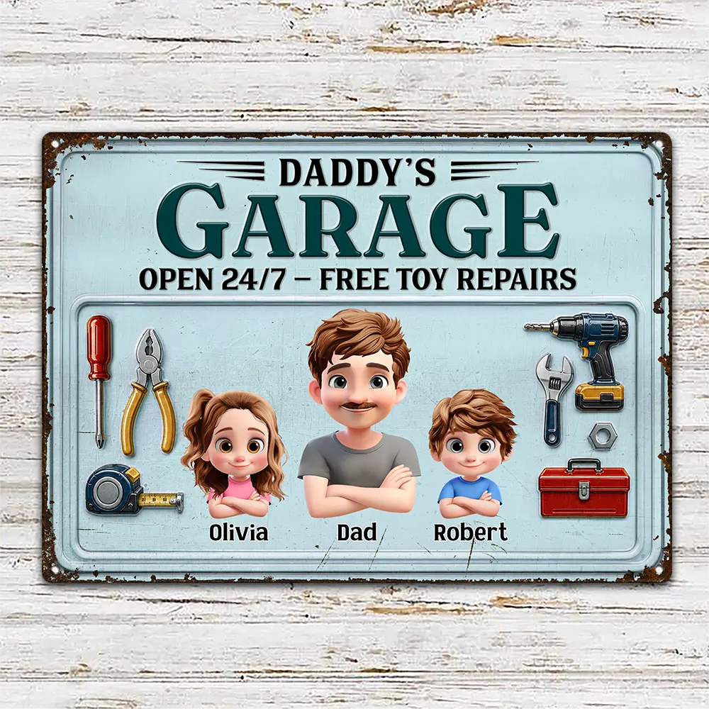 3D Effect Dad Papa Garage - Personalized Classic Metal Signs