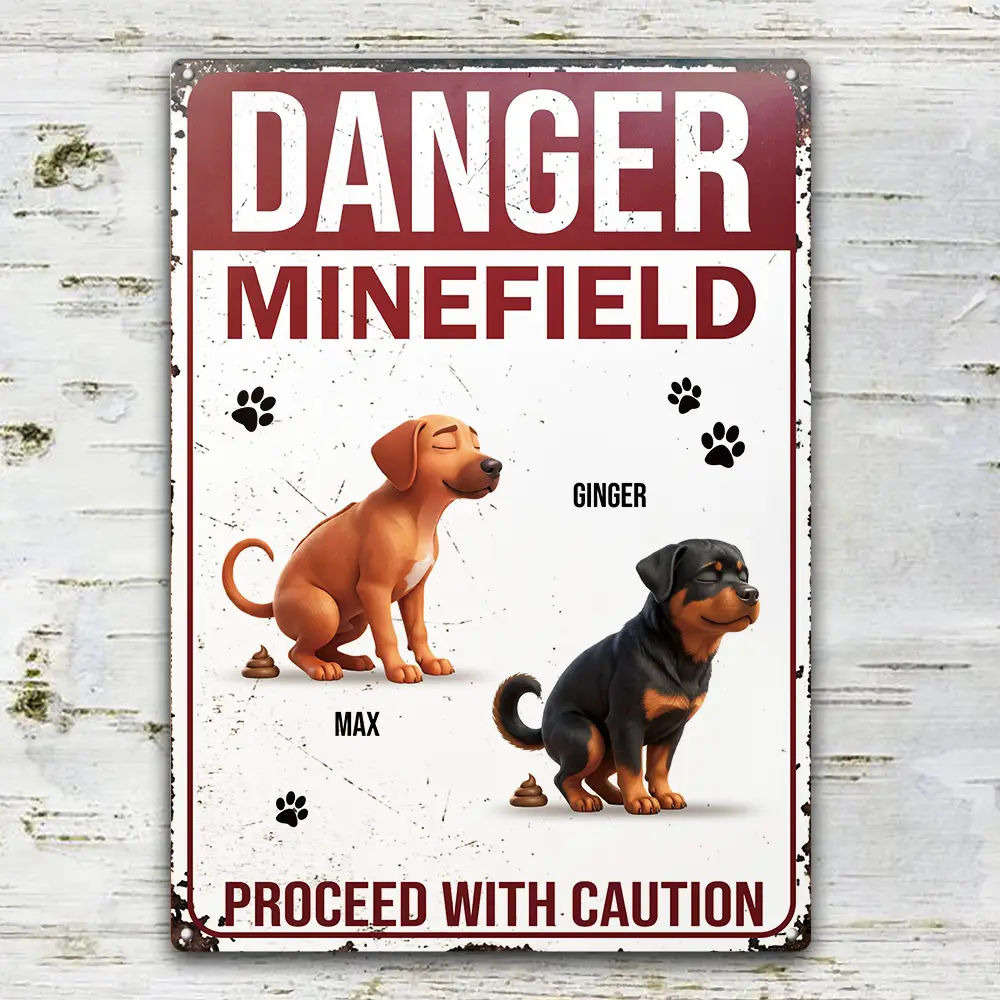 3D Effect Dog Danger Minefield - Personalized Classic Metal Signs