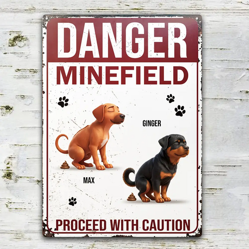 3D Effect Dog Danger Minefield - Personalized Classic Metal Signs
