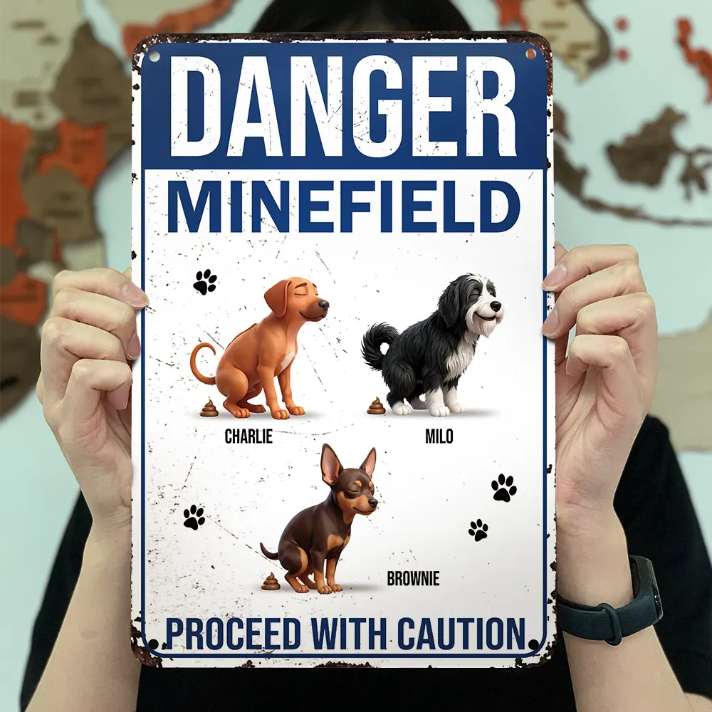 3D Effect Dog Danger Minefield - Personalized Classic Metal Signs
